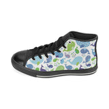 Whale Stripe Dot Pattern Men's High Top Canvas Shoes Black