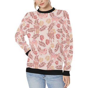 Pink Camel Leaves Pattern Women's Crew Neck Sweatshirt