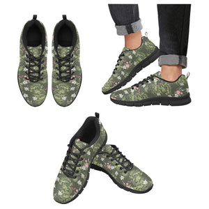 Green Dragon Rose Flower Pattern Men's Sneakers Black