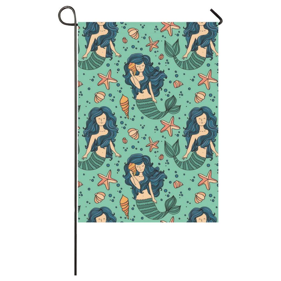 Mermaid Pattern Green Background House Flag Garden Flag