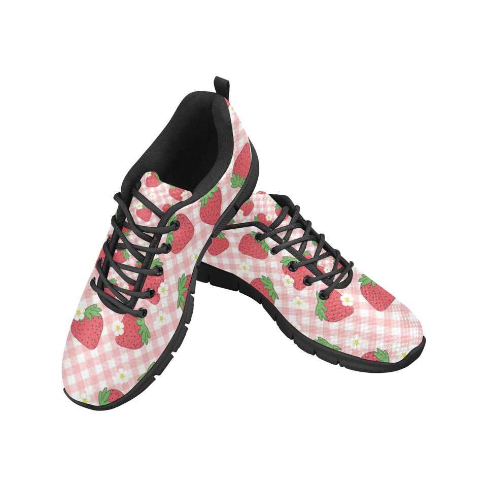 Strawberry Pattern Stripe Background Men's Sneakers Black