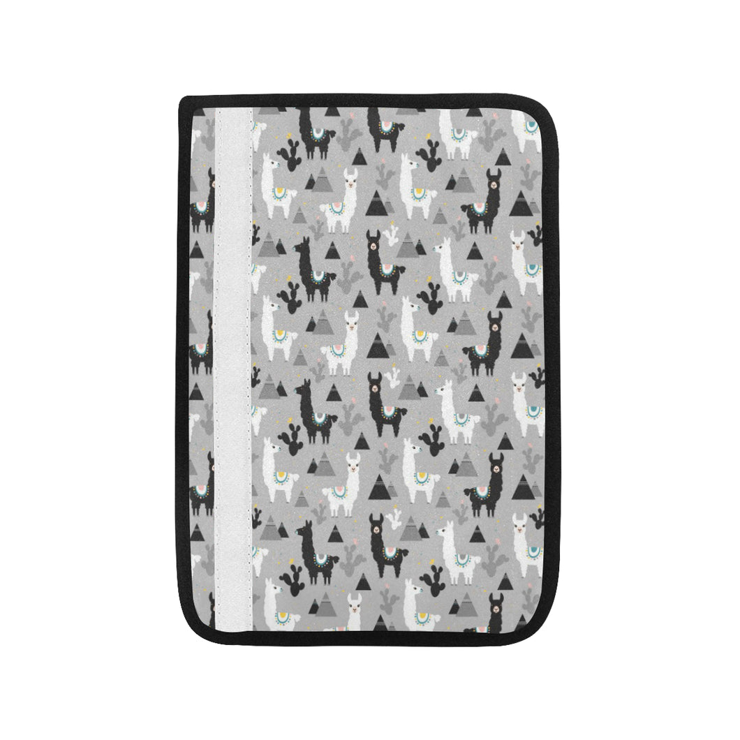 Black and White Llama Pattern Car Seat Belt Cover