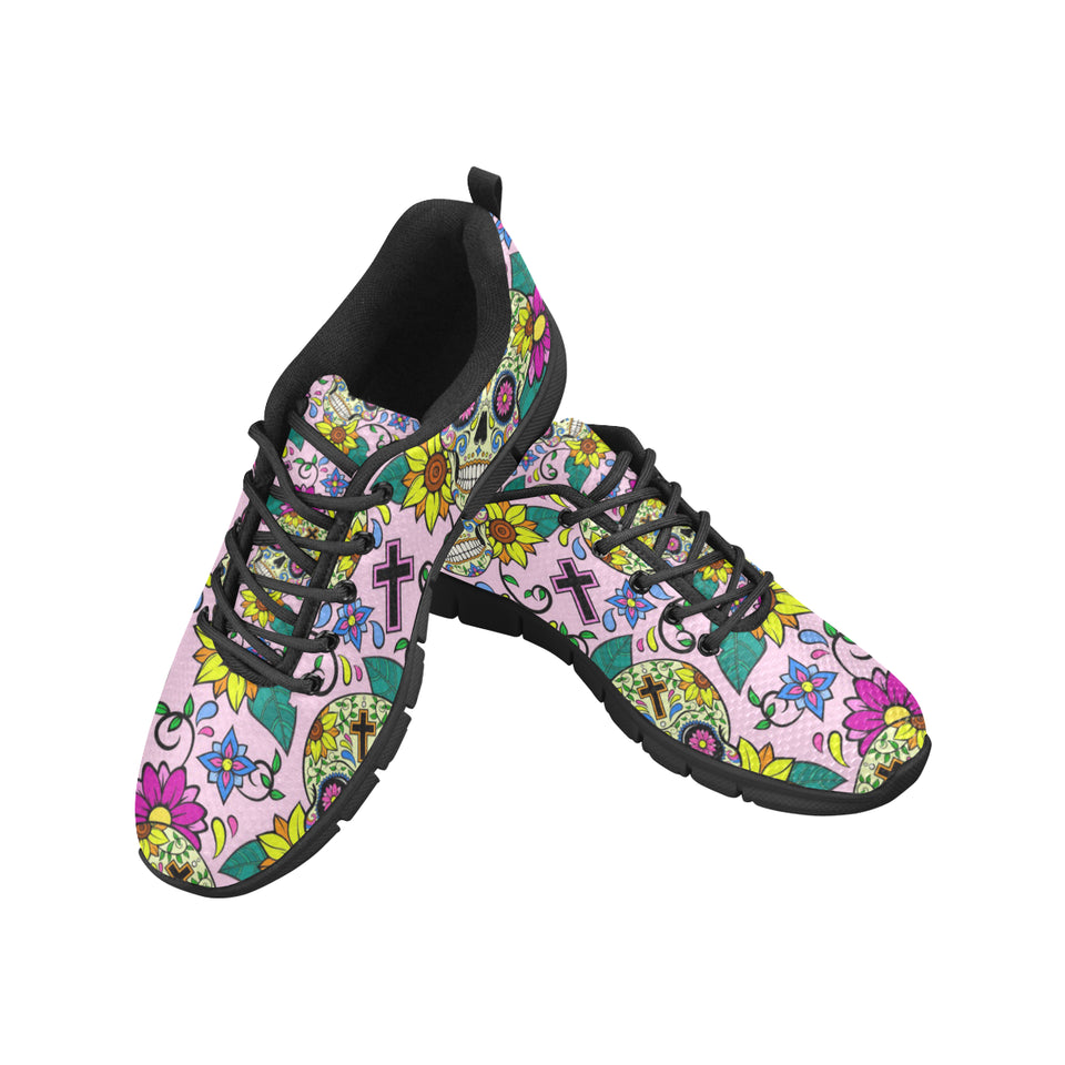 Colorful Suger Skull Pattern Men's Sneakers Black