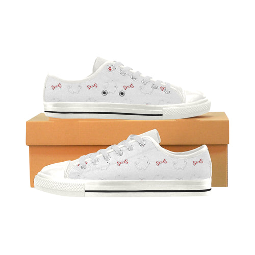 White Pomeranian Pattern Women's Low Top Canvas Shoes White