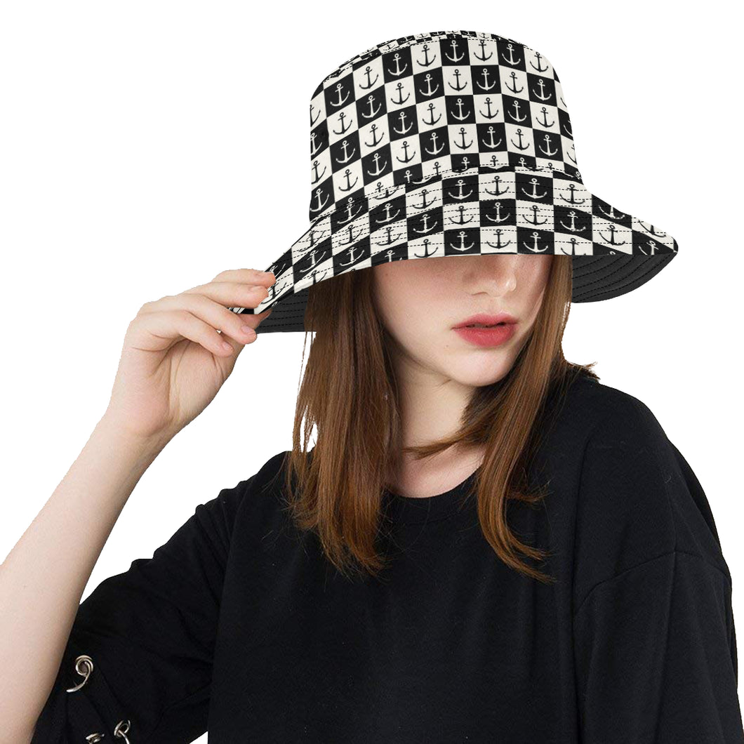Anchor Black and White Patter Unisex Bucket Hat