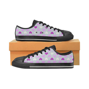 Heart Purple Pokka Dot Pattern Kids' Boys' Girls' Low Top Canvas Shoes Black