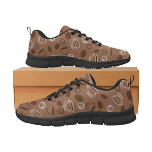 Coffee Cup and Coffe Bean Pattern Men's Sneakers Black