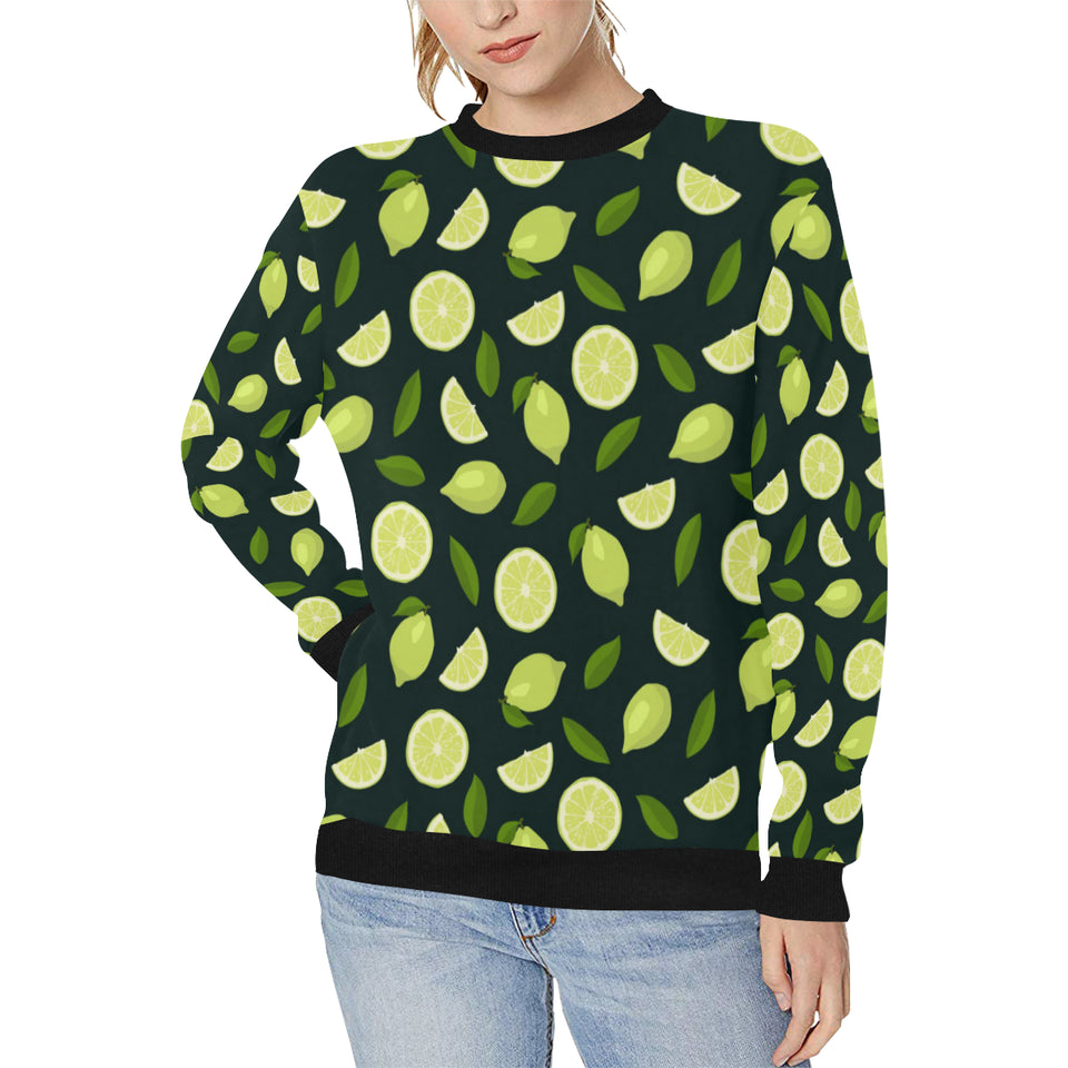 Lime Leaves Pattern Women's Crew Neck Sweatshirt