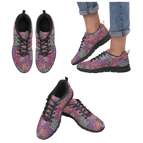 Coral Reef Pattern Print Design 03 Women's Sneakers Black