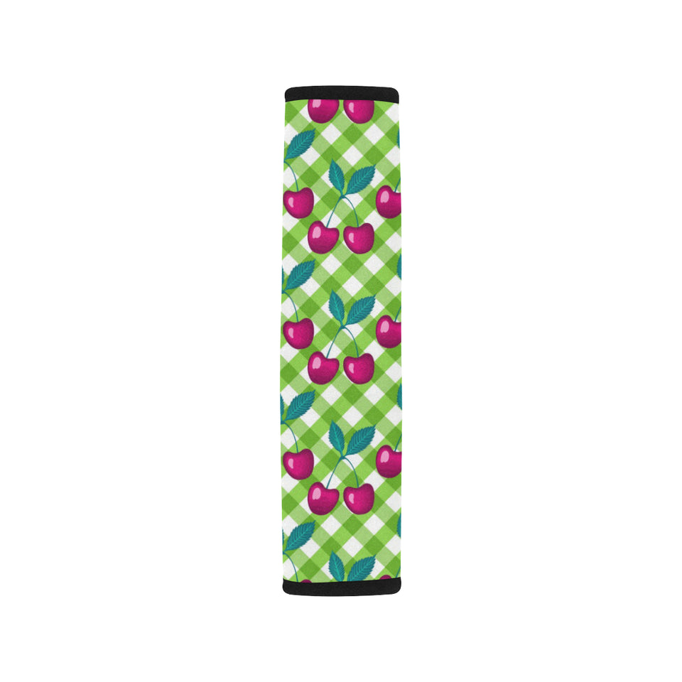 Cherry Pattern Green Background Car Seat Belt Cover