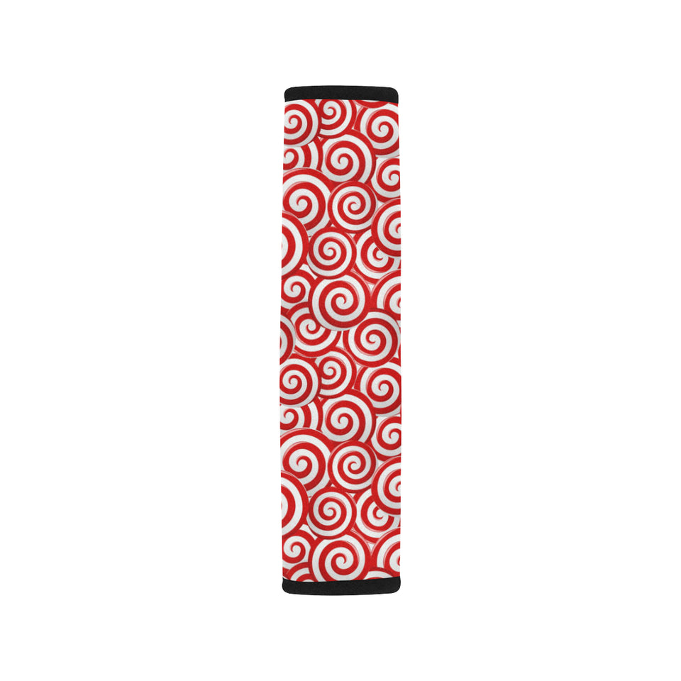 Red and White Candy Spiral Lollipops Pattern Car Seat Belt Cover