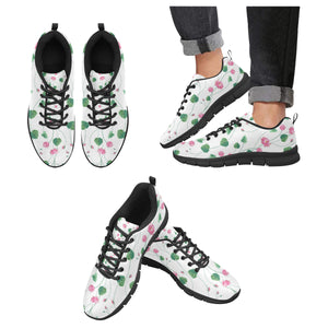 Pink Lotus Waterlily Flower Pattern Men's Sneakers Black