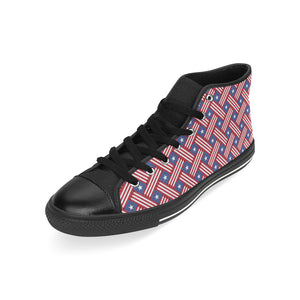 USA Star Stripe Pattern Men's High Top Canvas Shoes Black