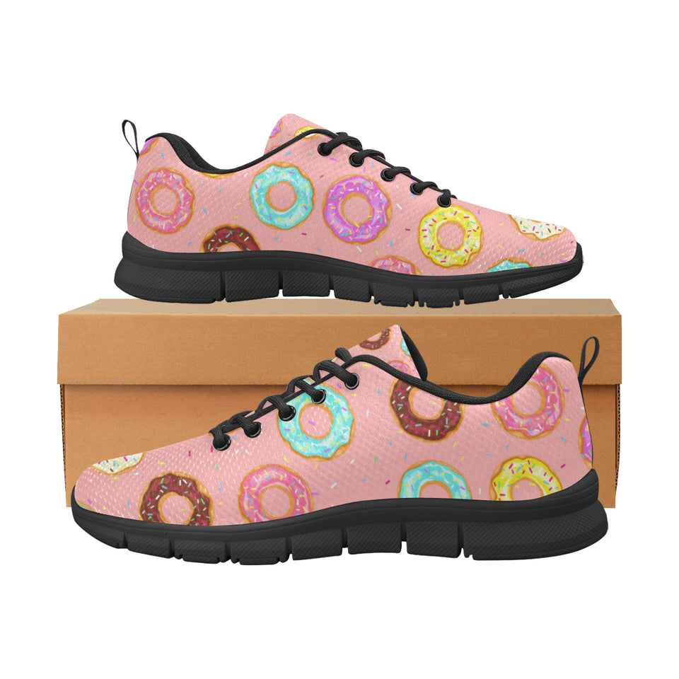 Donut Pattern Pink Background Men's Sneakers Black