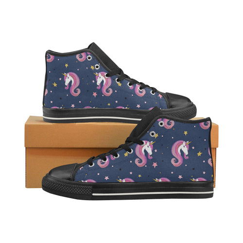 Unicorn Head Pattern Men's High Top Canvas Shoes Black