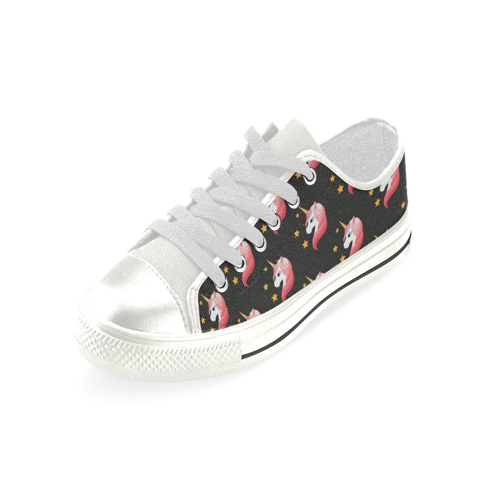 Unicorn Star Pattern Women's Low Top Canvas Shoes White