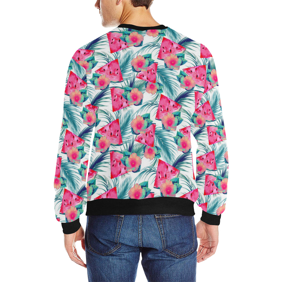 Watermelon Flower Pattern Men's Crew Neck Sweatshirt