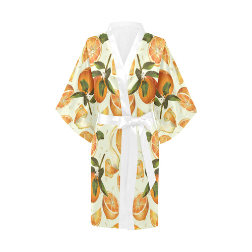 Orange Pattern Women's Short Kimono Robe