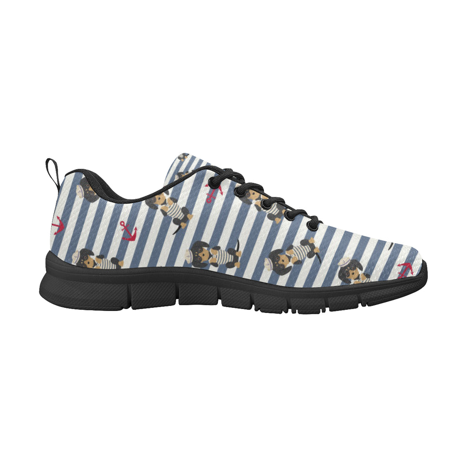 Dachshund Anchor Navy Blue Pattern Men's Sneakers Black