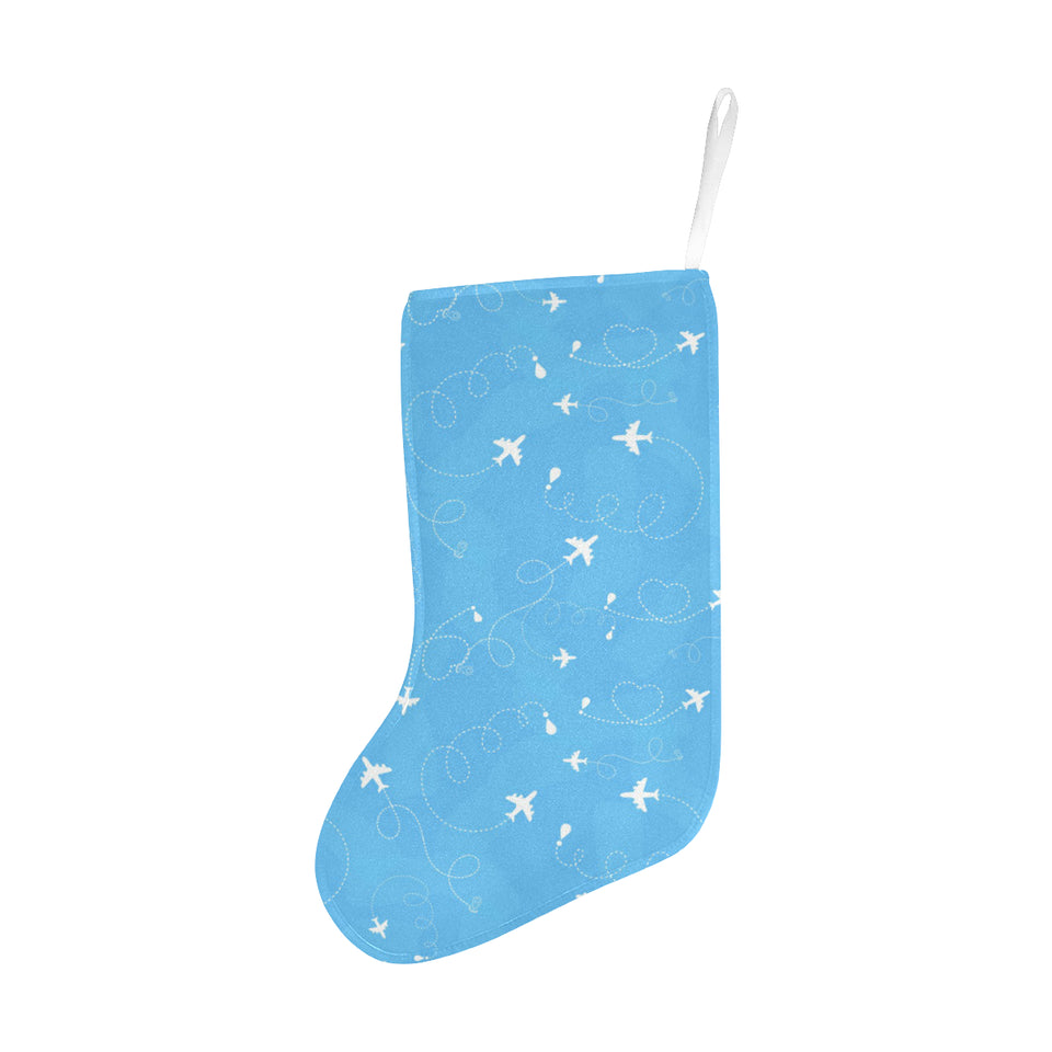 Airplane Pattern Blue Background Christmas Stocking