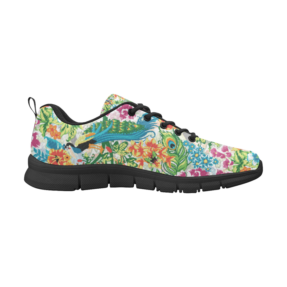 Colorful Peacock Pattern Men's Sneakers Black