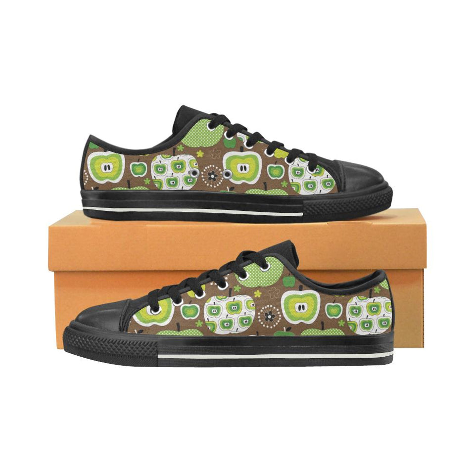 Green Apple Pattern Kids' Boys' Girls' Low Top Canvas Shoes Black