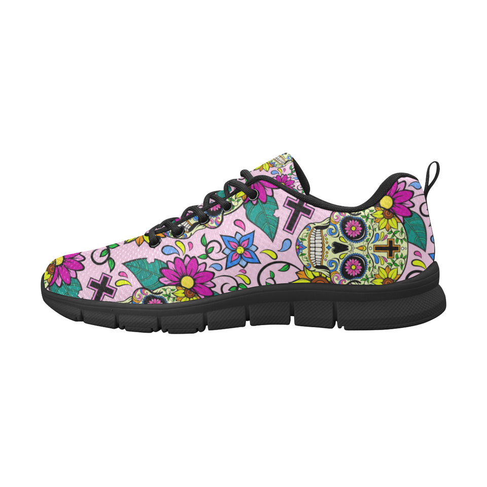 Colorful Suger Skull Pattern Men's Sneakers Black