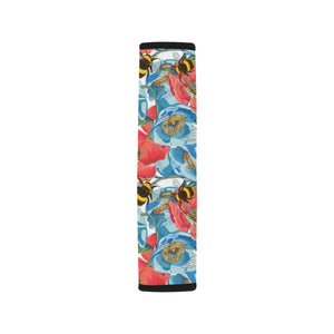 Bee Red and Blue Hibiscus Pattern Car Seat Belt Cover