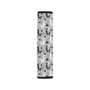 Black and White Llama Pattern Car Seat Belt Cover