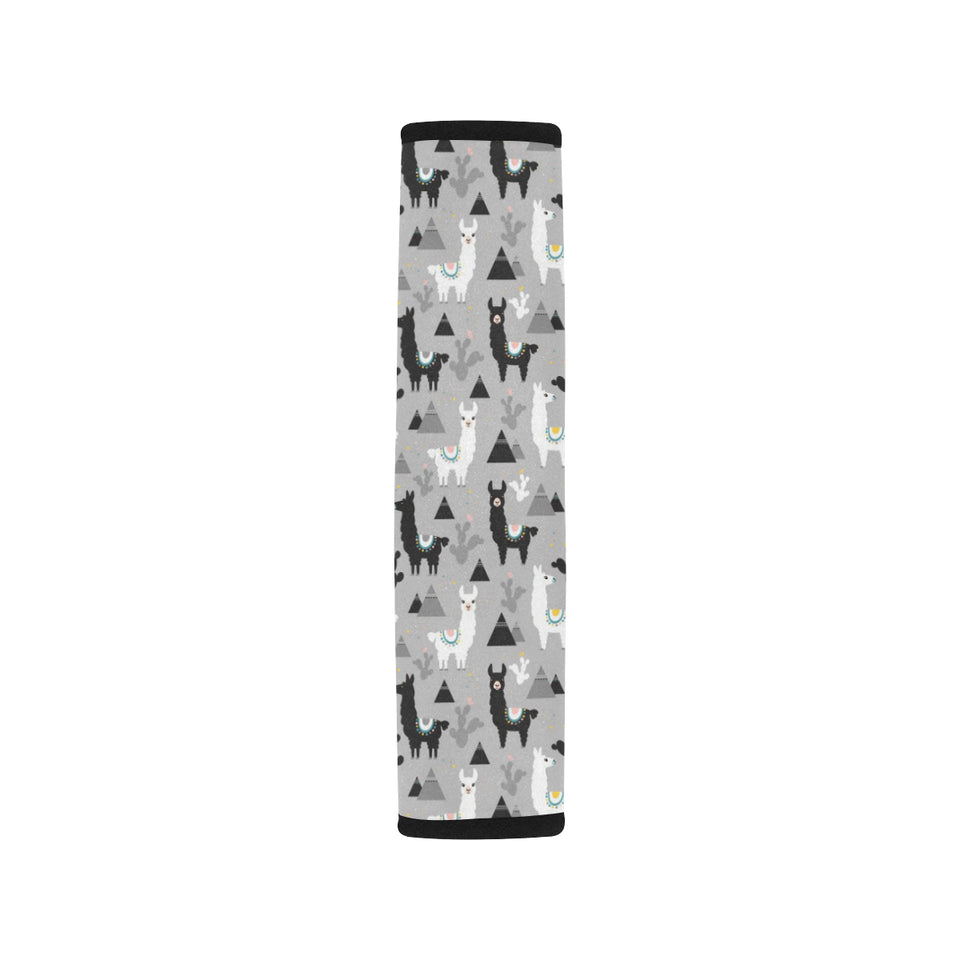 Black and White Llama Pattern Car Seat Belt Cover