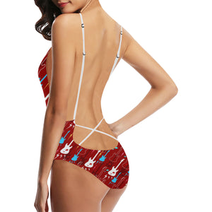 Electical Guitar Red Pattern Women's One-Piece Swimsuit