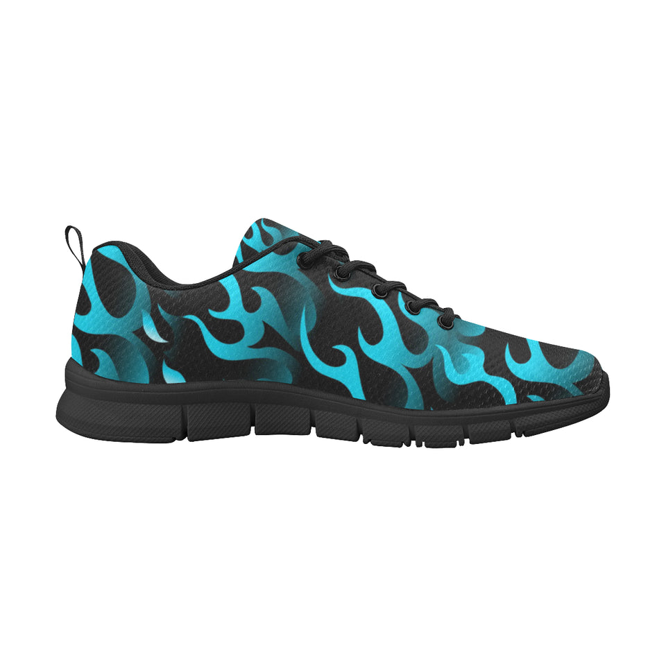 Blue Flame Fire Pattern Background Men's Sneakers Black