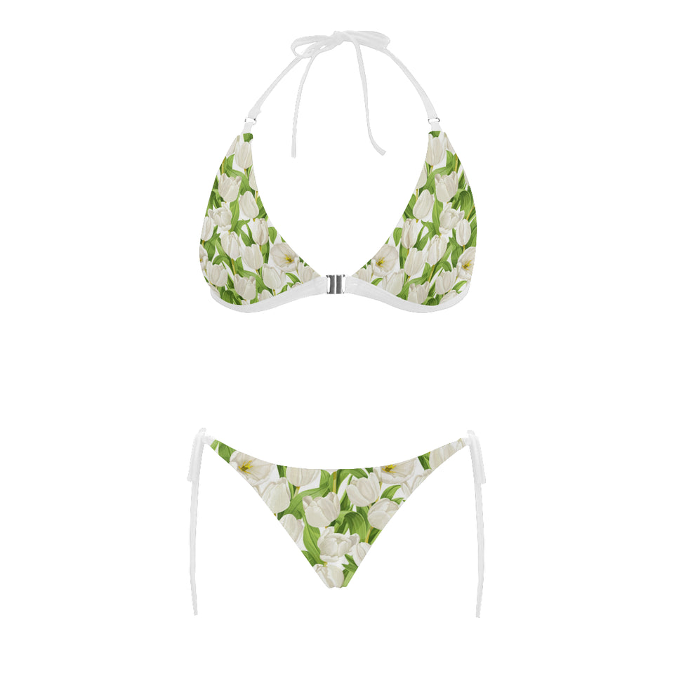White Tulip Pattern Sexy Bikinis Two-Pieces Swimsuits
