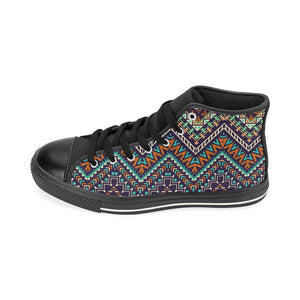 Zigzag African Afro Dashiki Adinkra Kente Women's High Top Canvas Shoes Black