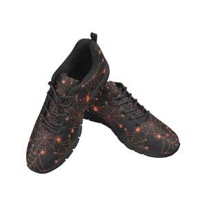 Orange Cobweb Spider Web Pattern Men's Sneakers Black