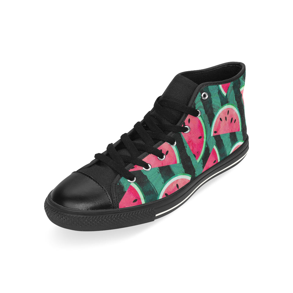 Watermelon Pattern Men's High Top Canvas Shoes Black