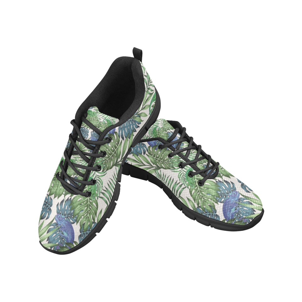 Green Blue Chameleon Lizard Leaves Pattern Men's Sneakers Black