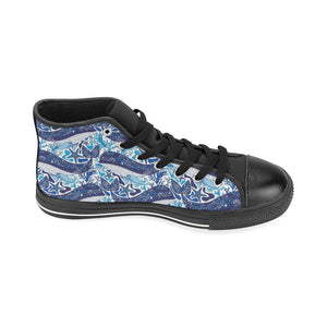 Whale Starfish Pattern Women's High Top Canvas Shoes Black