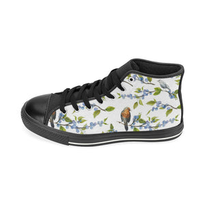 Blueberry Bird Pattern Men's High Top Canvas Shoes Black