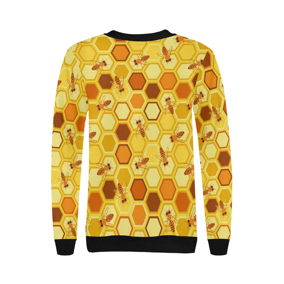 Bee and Honeycomb Pattern Women's Crew Neck Sweatshirt