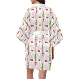 Llama Cactus Pattern Women's Short Kimono Robe