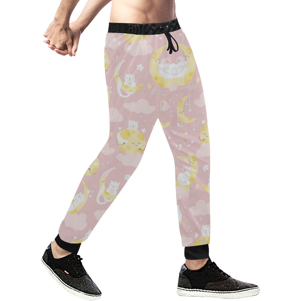 Moon Sleeping Cat Pattern Unisex Casual Sweatpants