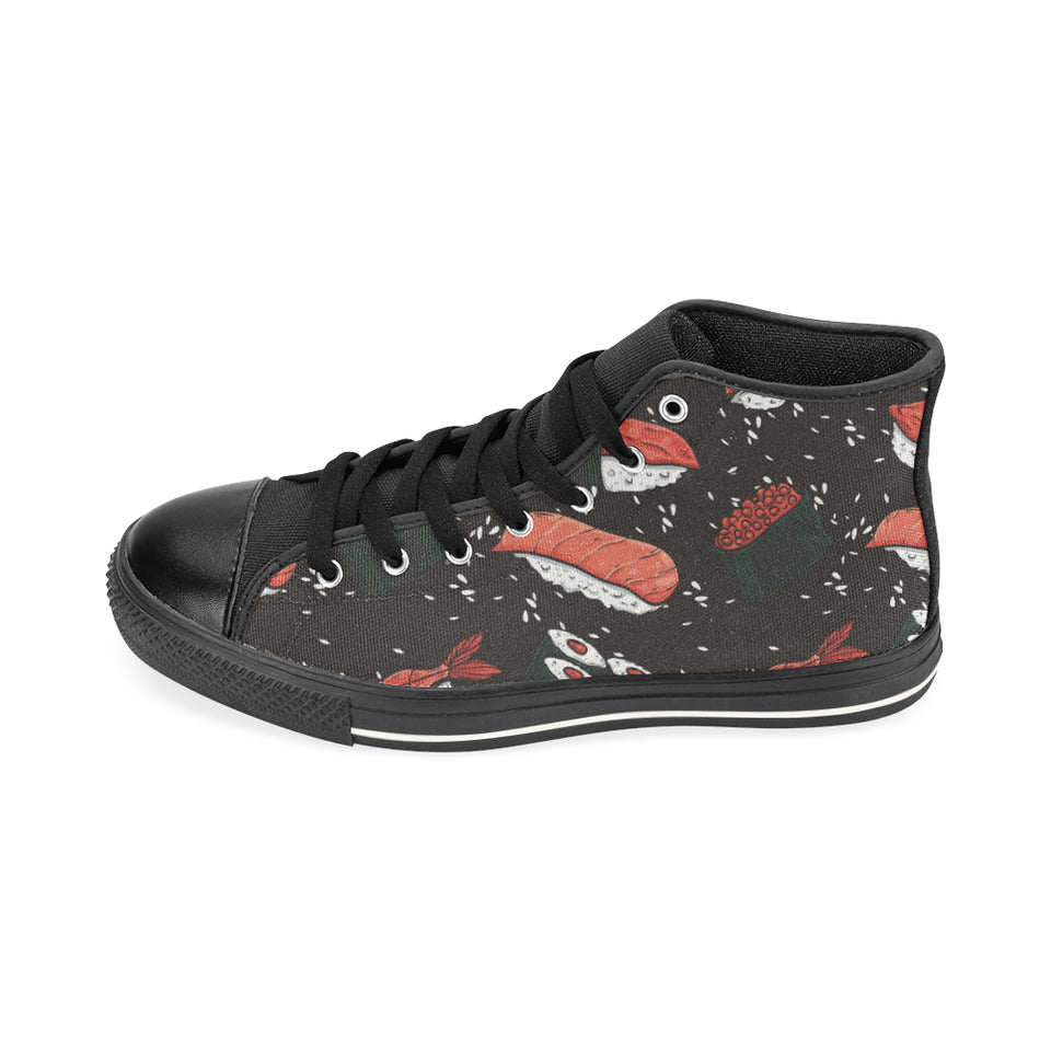 Sushi Theme Pattern Men's High Top Canvas Shoes Black