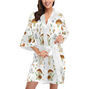 Mushroom Pattern Theme Women's Short Kimono Robe