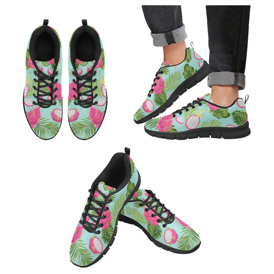 Dragon Fruit Leaves Pattern Men's Sneakers Black