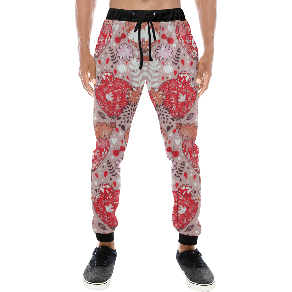 Red Pink Hot Air Balloon Pattern Unisex Casual Sweatpants