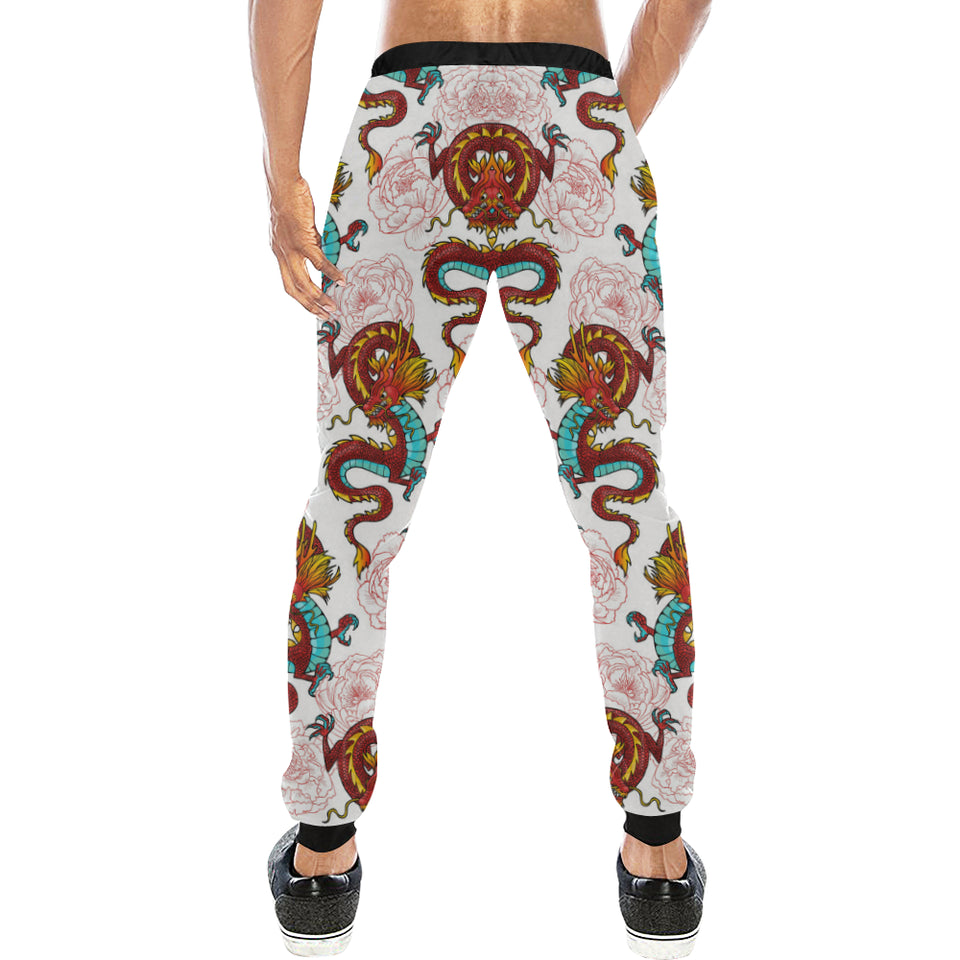 Red Dragon Hibiscus Pattern Unisex Casual Sweatpants