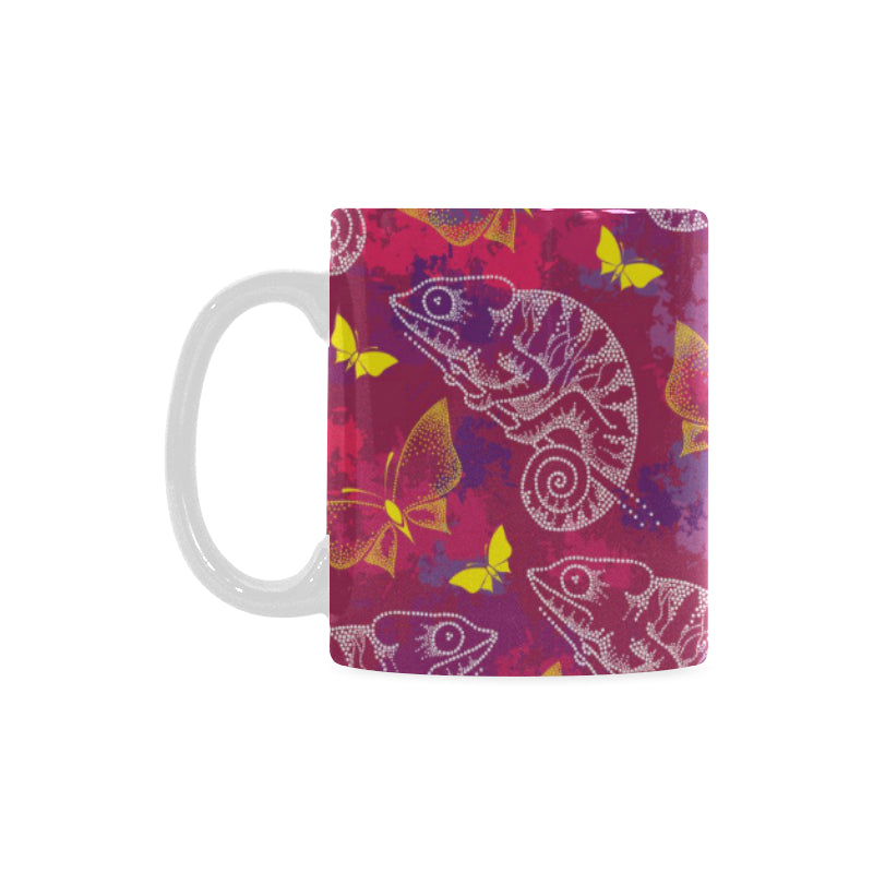 Pink Chameleon Lizard Butterfly Pattern Classical White Mug (FulFilled In US)