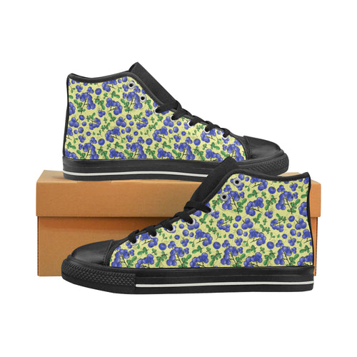 Blueberry Leaves Pattern Men's High Top Canvas Shoes Black