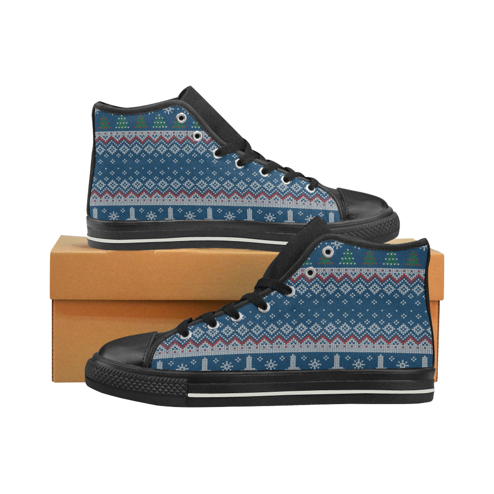 Airplane Sweater printed Pattern Women's High Top Canvas Shoes Black